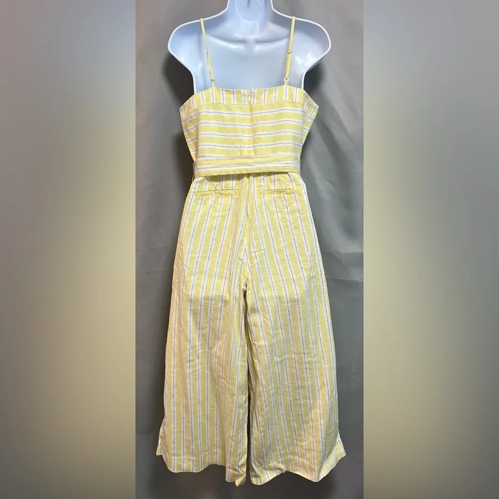 Banana Republic Women Yellow Stripe Linen-Cotton Cropped Jumpsuit‎ sz 4